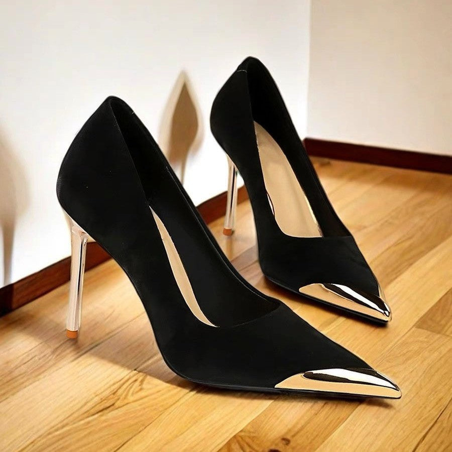 Summer New Socialite Style French Style Metal Pointed Stiletto Heel High Heels For Women