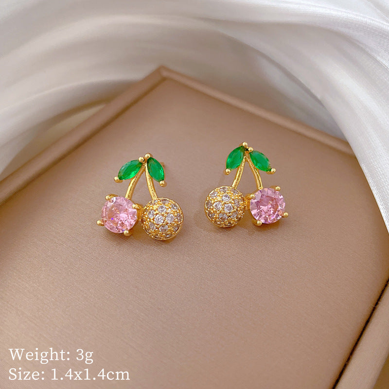 Cherry Diamond Micro Inlaid Real Gold Necklace Earrings