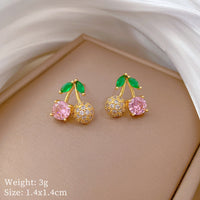 Cherry Diamond Micro Inlaid Real Gold Necklace Earrings
