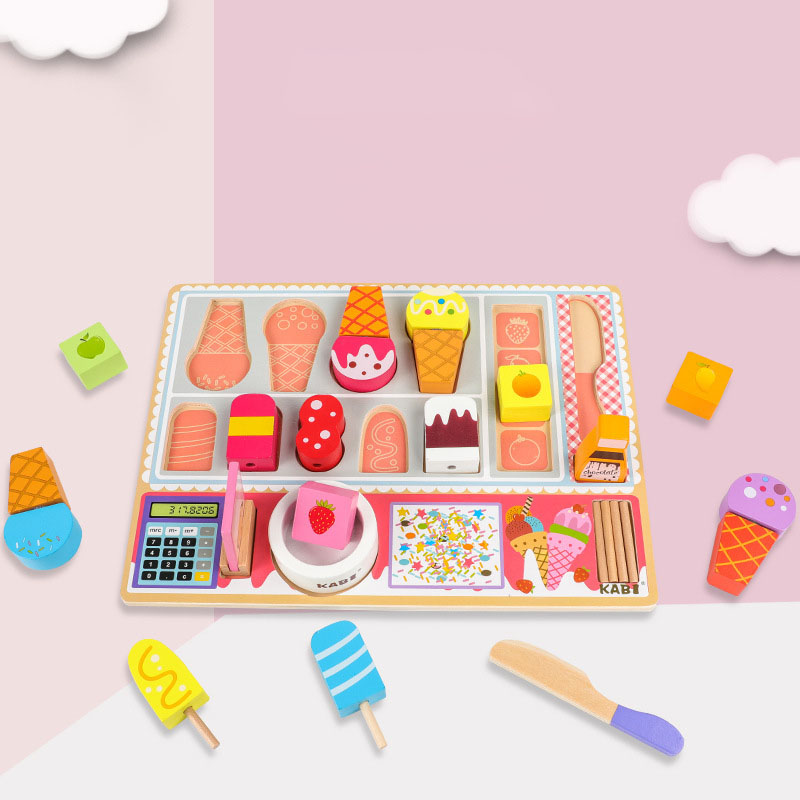 Wooden Children's Play House Ice Cream Candy Cart Toy Little Girl Push Ice Cream Ice Cream Cart Kitchen Set