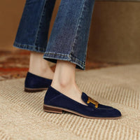 Retro Metal Buckle Slip On Loafer Shoes