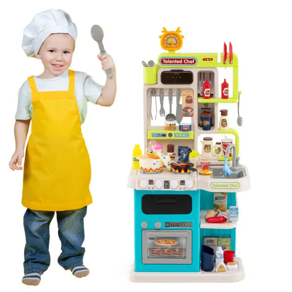 Blue Kids Corner Play Kitchen With Realistic Sounds, Lights & Steam, 95PCS Accessories Pretend Cooking Set For Ages 3+