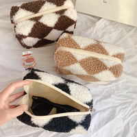 Niche Design Plaid Plush Pencil Case Large-Capacity Storage Bag