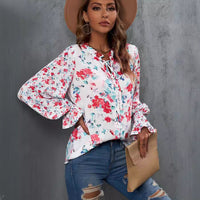 Shiying Autumn Lightweight Floral Chiffon Blouse With Long Sleeves