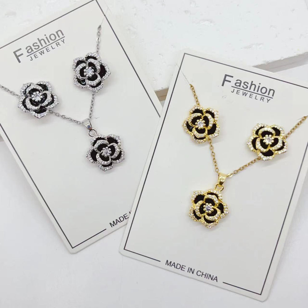 Real Gold Rose Light Luxury Fashionable Earring Necklace