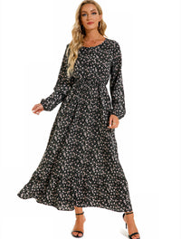 Womens Versatile Round-neck Floral Chiffon Dress