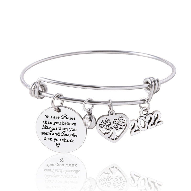 Crystal Heart Tree Of Life Charm Bracelet Inspirational Adjustable Stainless Steel Bangle