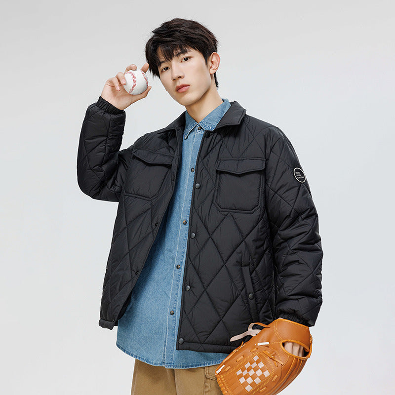 Men Cotton Padded Jacket Solid Color Quilted Winter Coat Plus Size Retro