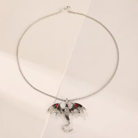 Retro Oil-drop Cartoon Flying Dragon Pendant Hip-hop Rhinestone-studded Necklace For Clubbing