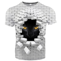 Men 3D Cat Wall Print Casual Harajuku Women T-Shirt Summer Short Sleeve O-neck Quality Tee Boys Clothes Top Female T Shirt