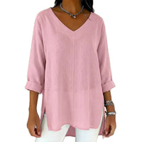 Street-style Solid-color V-neck Loose-fitting Top
