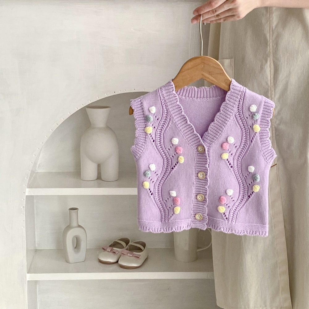 Cute Purple With Dot Children's Knitted Vest