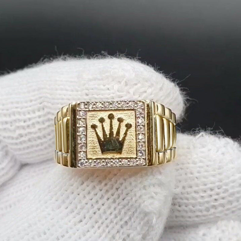 Mens Retro Alloy Ring With Rhinestone Inlay
