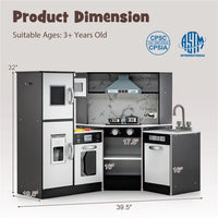 Interactive Kids Play Kitchen With Ice Maker & Chalkboard, Corner Design Pretend Cooking Set With Realistic Sound Effects-Coffee