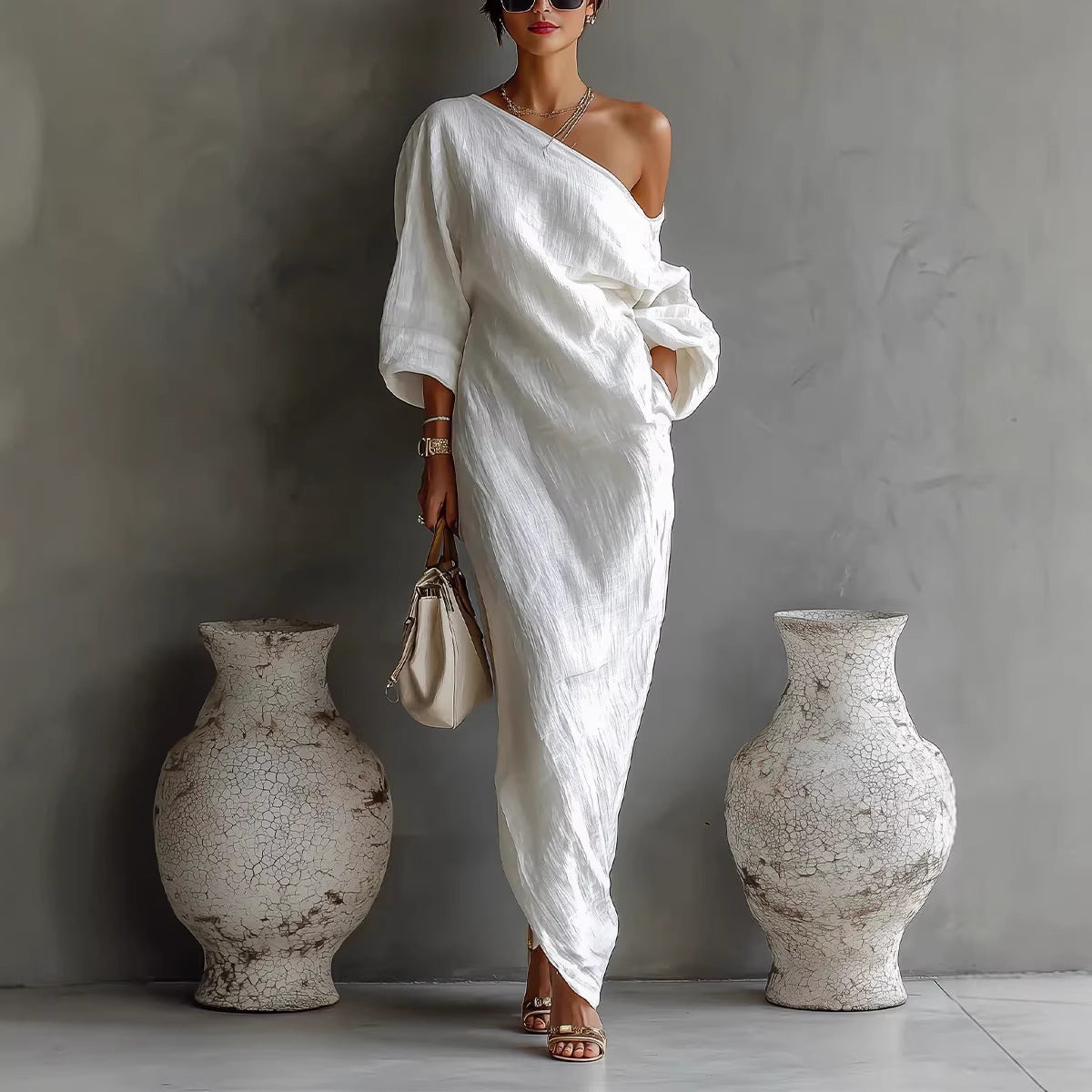 Off-Shoulder Long-Sleeve Dress for Women