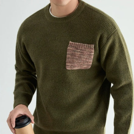 Mens Thickened Crew-Neck Knitted Sweater