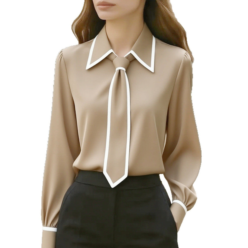 Women's Solid Color Tie-Front Long Sleeve Shirt