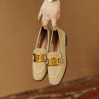 Retro Metal Buckle Slip On Loafer Shoes