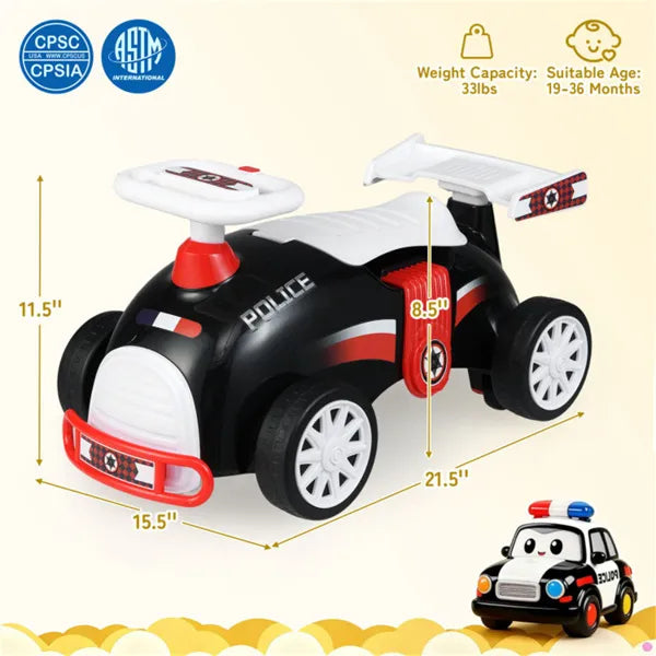 Kids Ride-On Sliding Car With Music Function, 3 Themes Sit-and-Scoot Toy For 19-36 Months (Police)