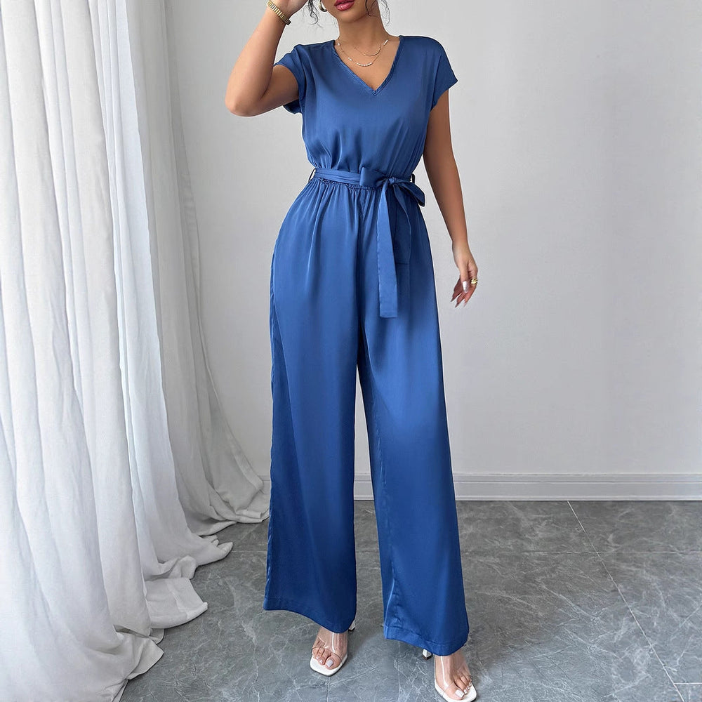 Women's High-Waist Wide-Leg Deep V Jumpsuit