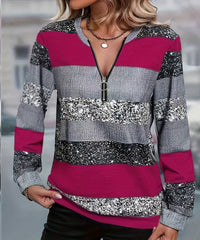 Womens FallWinter Crew-Neck Printed Loose-Fit Zip-Up Hoodie With Long Sleeves