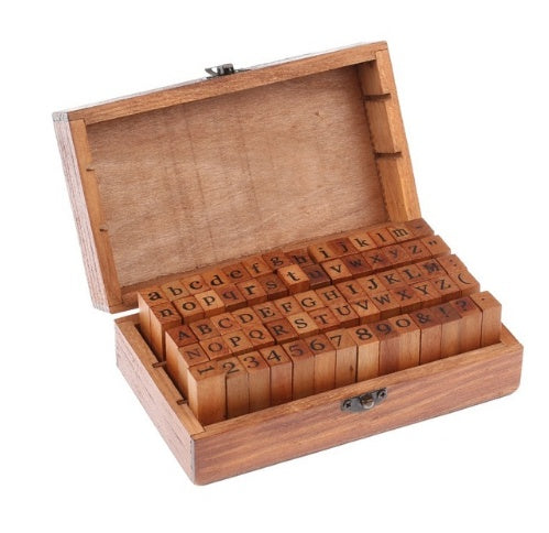 70pcs Vintage DIY Number And Alphabet Letter Wood Rubber Stamps Set With Wooden Box For Teaching And Play