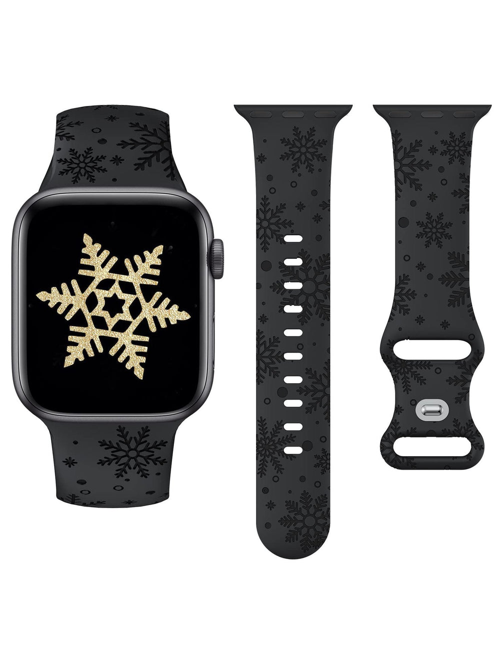 Versatile Christmas Snowflake Laser-engraved Textured Silicone Watch Strap