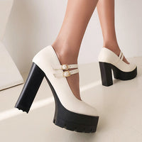 Womens Chunky High-heeled Shoes In Plus Sizes