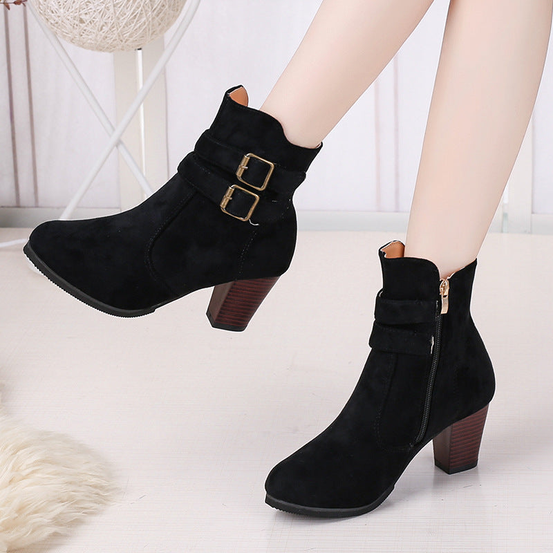 Belt buckle side zipper for women's boots