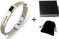 Men's Bracelet 3 Rows Wire Chain Bracelets Bangles Fashion Punk Stainless Steel Cross Bracelet Men Christian Men Jewelry