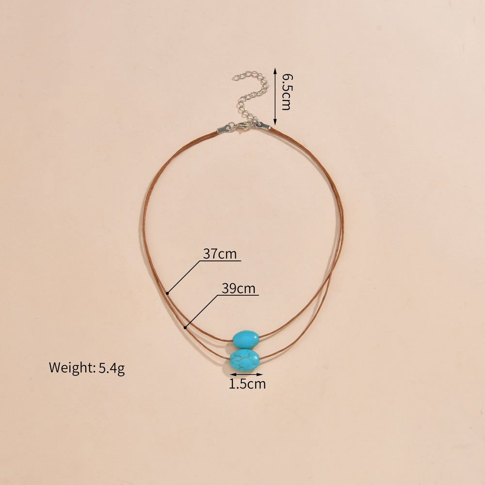 Retro Minimalist Double-Layer Necklace For Women With Turquoise-Style Beads
