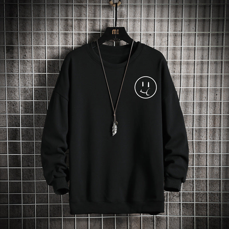 Men's Smiley Print Round Neck Pullover Casual Sweater