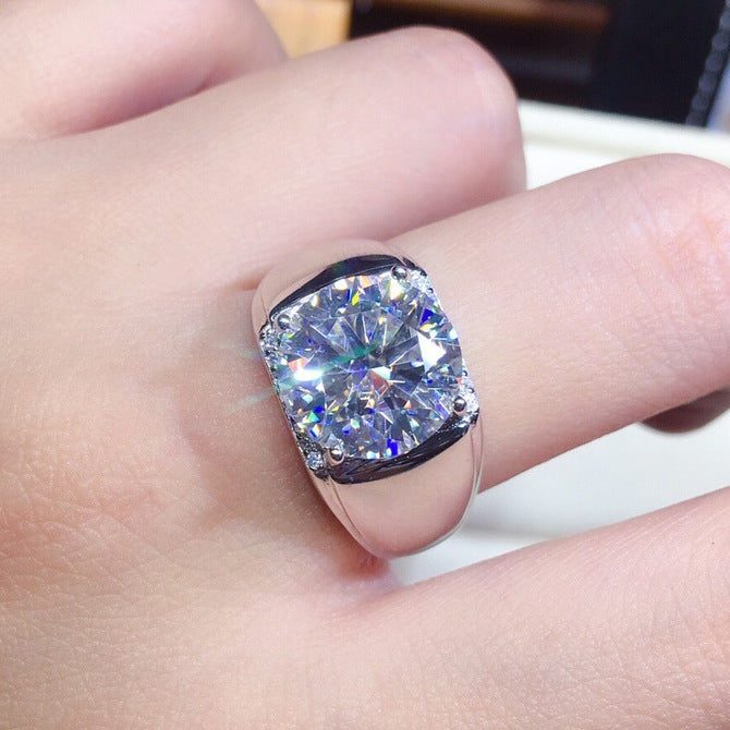 Men Moissanite Open Ring 5ct PT950 Plated Eight Hearts Arrows Jewelry