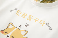 Japanese Check Lapel Long Sleeve Fake Two Piece Sweatshirt