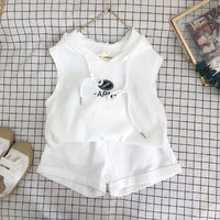 Summer Suit Korean Style Cotton Sleeveless Hooded Shorts Two-Piece Girl Western Style Suit