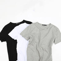 3 Pieces Solid Color Short Sleeved T-Shirt Mens Clothes Summer Slim Round Neck Half-Sleeved Tight-Fitting Trendy Cotton Bottoming Shirt Men