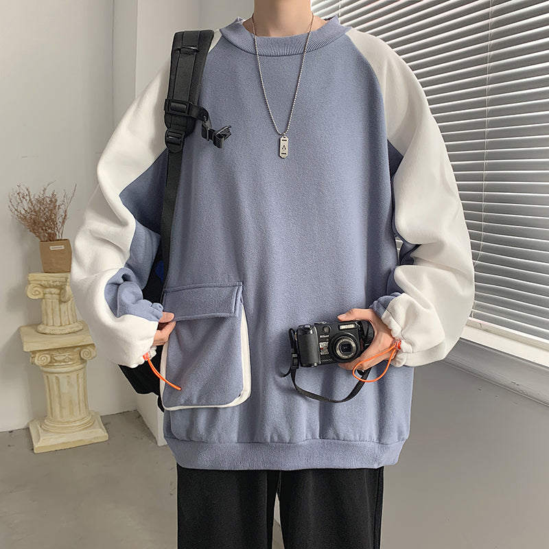 Shirt With The Pocket  Sweatshirt Trendy Men Plus Cashmere Loose Clothes With Big Pockets Hong Kong Style Trendy Hip-hop Sports Jacket