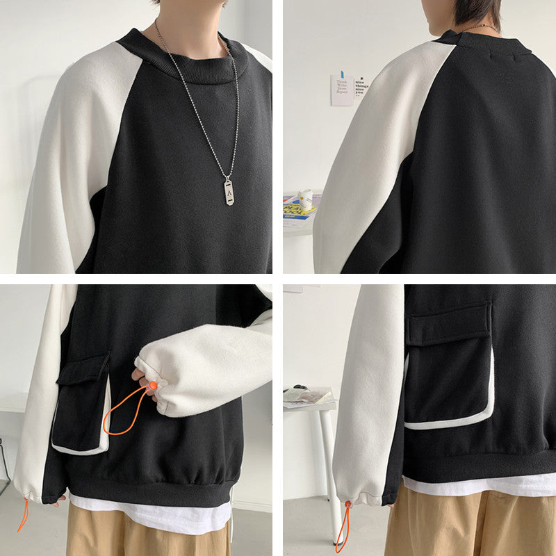 Shirt With The Pocket  Sweatshirt Trendy Men Plus Cashmere Loose Clothes With Big Pockets Hong Kong Style Trendy Hip-hop Sports Jacket