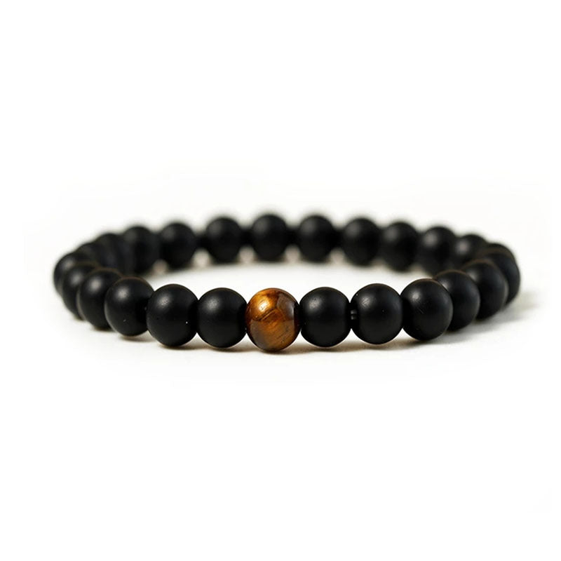 8mm Black Frosted & Tiger Eye Stone Bracelet