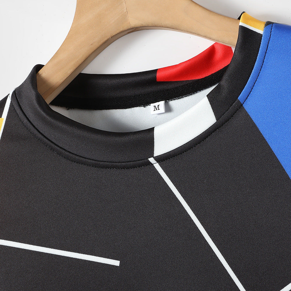 New Men's Sweater Men's Round Neck Long Sleeve Color Block Sweater