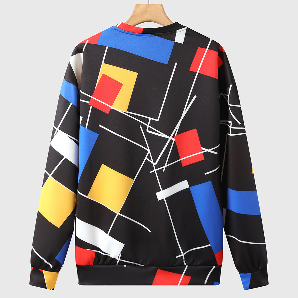 New Men's Sweater Men's Round Neck Long Sleeve Color Block Sweater