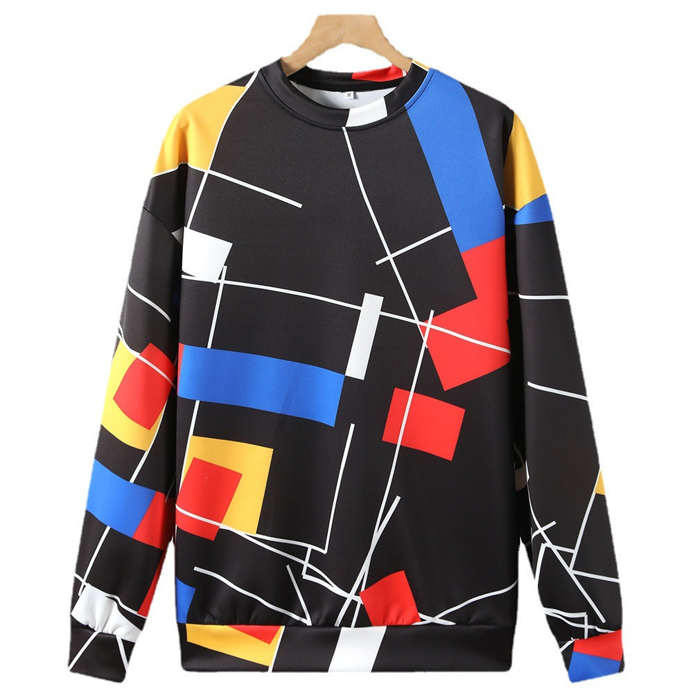 New Men's Sweater Men's Round Neck Long Sleeve Color Block Sweater
