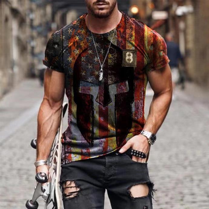 Men USA Flag Print T Shirt Summer Slim Fit Casual Streetwear Short Sleeve