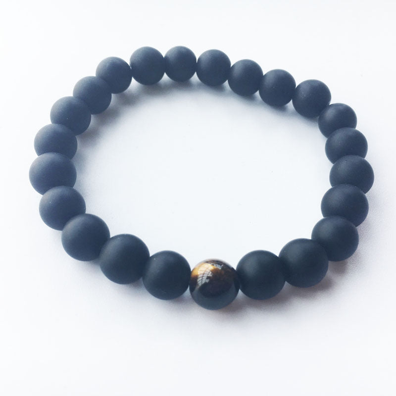 8mm Black Frosted & Tiger Eye Stone Bracelet