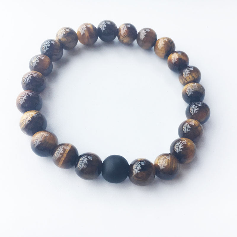 8mm Black Frosted & Tiger Eye Stone Bracelet
