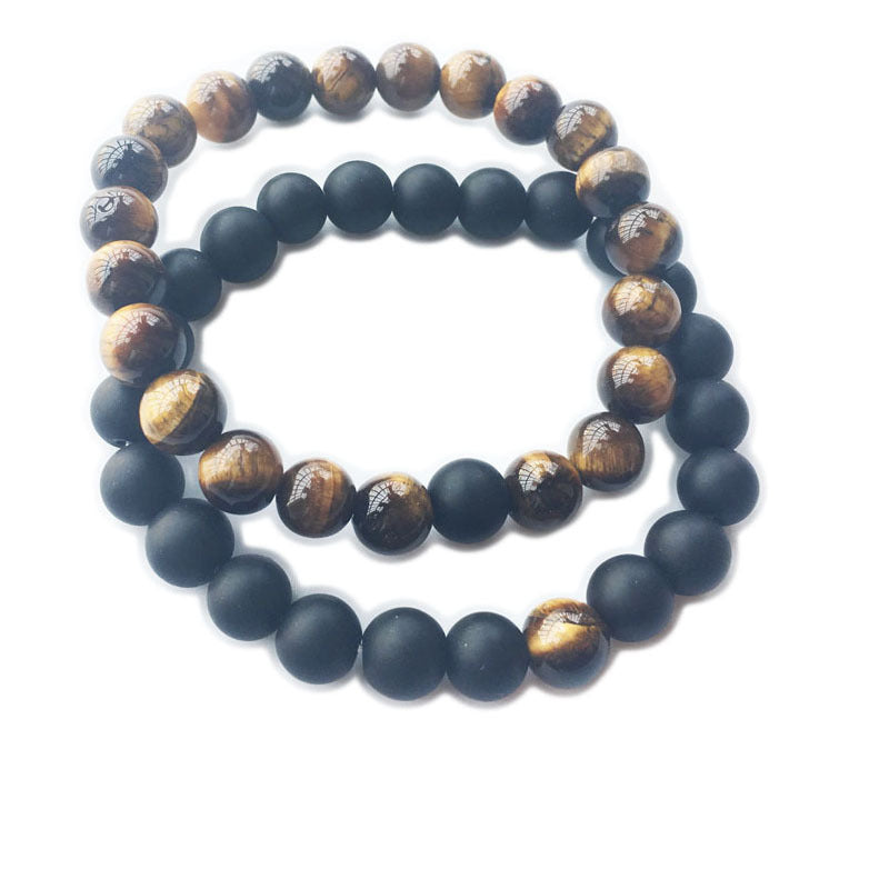 8mm Black Frosted & Tiger Eye Stone Bracelet