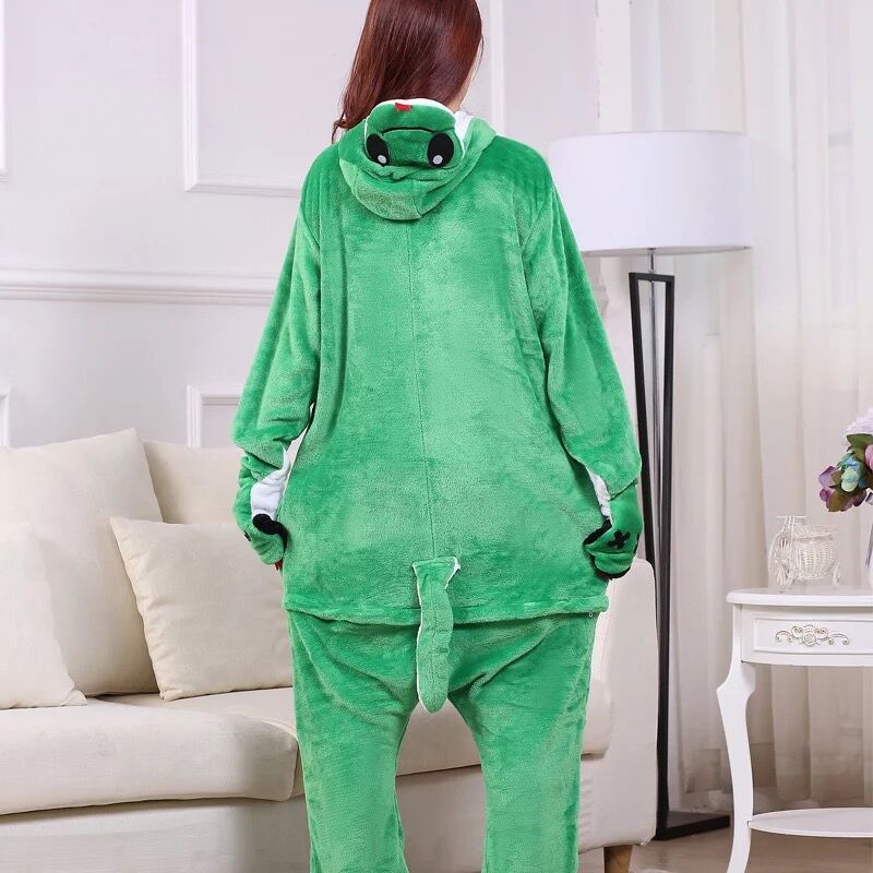 Autumn And Winter Foreign Trade New Style Jack Finn Green Snake Long Tail Monkey Flannel One-piece Pajamas Men And Women Home Clothes