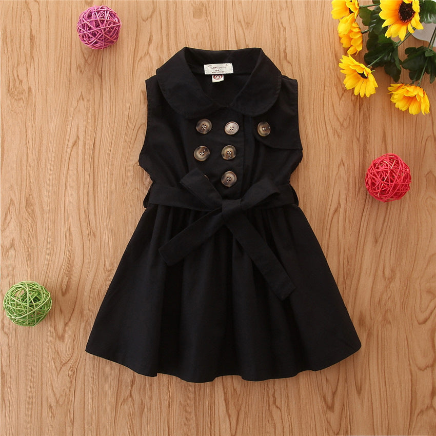 Princess Casual Sleeveless Sash Button Party A-Line Dress Children Clothing 1-6Y