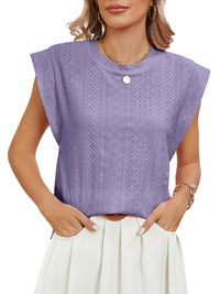 Summer Hollow Short-sleeved T-shirt Vest Fashion Solid Color Loose Round Neck Top For Womens Clothing