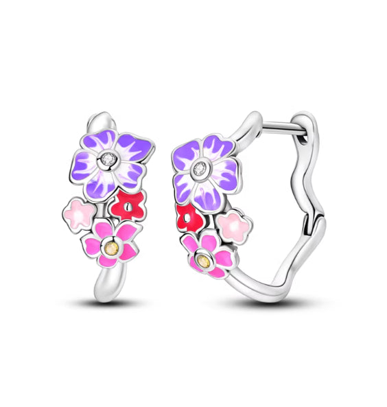 Pink-purple Iris Hoop Folded-ear Bunny Ear Jewelry Niche-design Copper-plated Silver Earrings